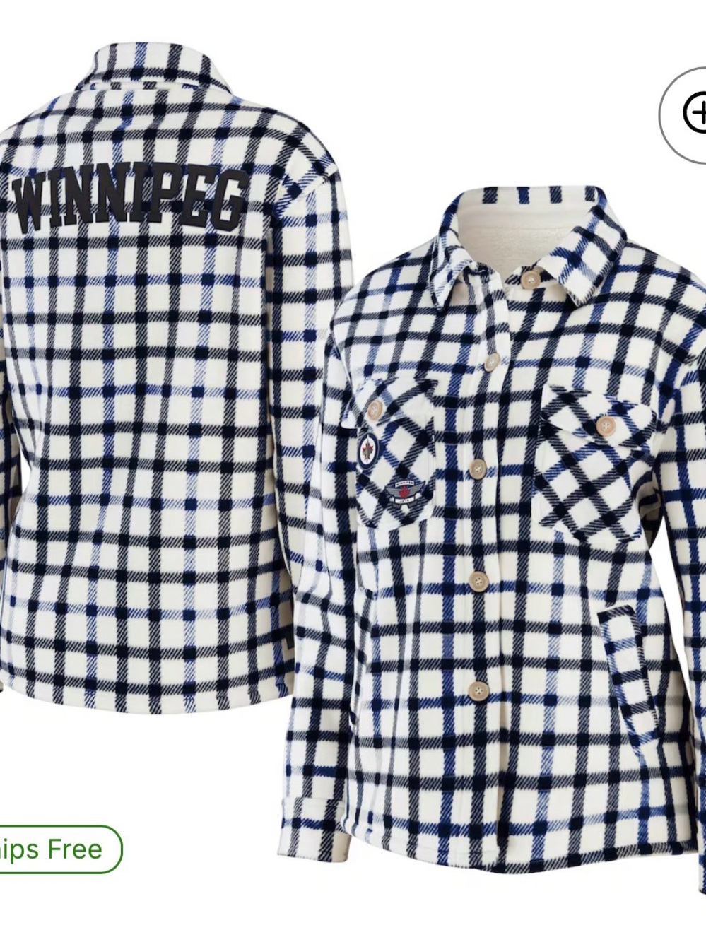 NWT - Winnipeg Jets - Women’s Blue & White Plaid Fleece Jacket - Licensed Gear